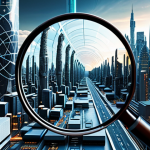 **

Prompt: "Evolving algorithms, from basic search to predictive intelligence. Futuristic cityscape with data streams, AI brain, and magnifying glass."

**